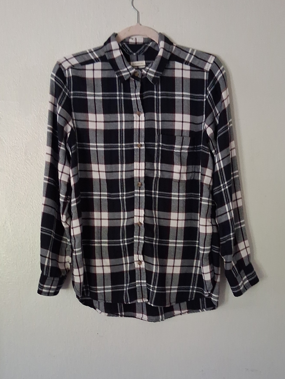 Blue and White Plaid Button-Down Shirt